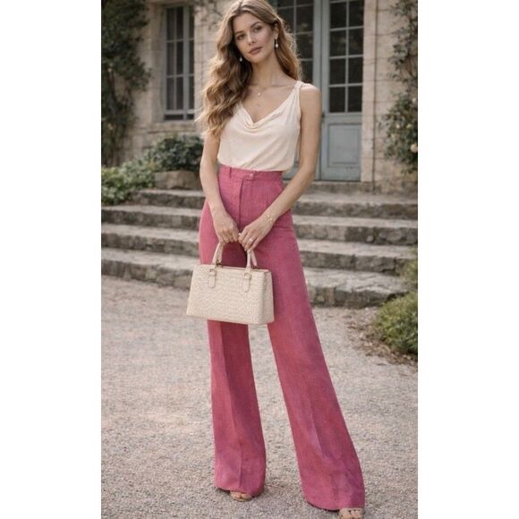 GIULIVA HERITAGE Pants - GIULIVA HERITAGE Laura Trousers Wide Leg Linen Pink Pants NWT Size IT36/0 US